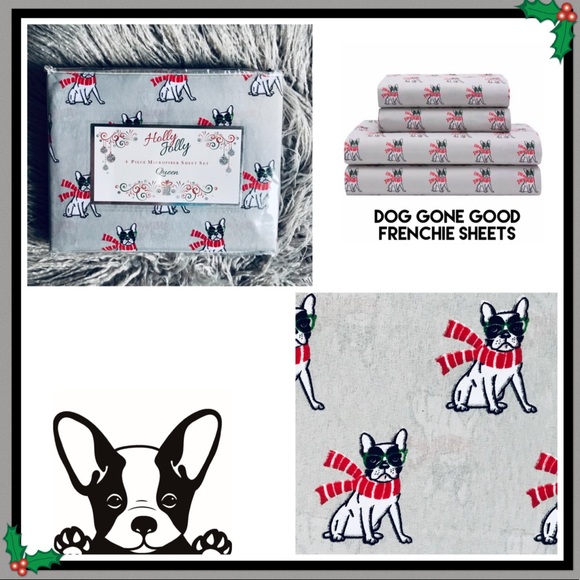 Elite Home Other - Dog Gone Good French Bulldog Holiday Queen Sheets